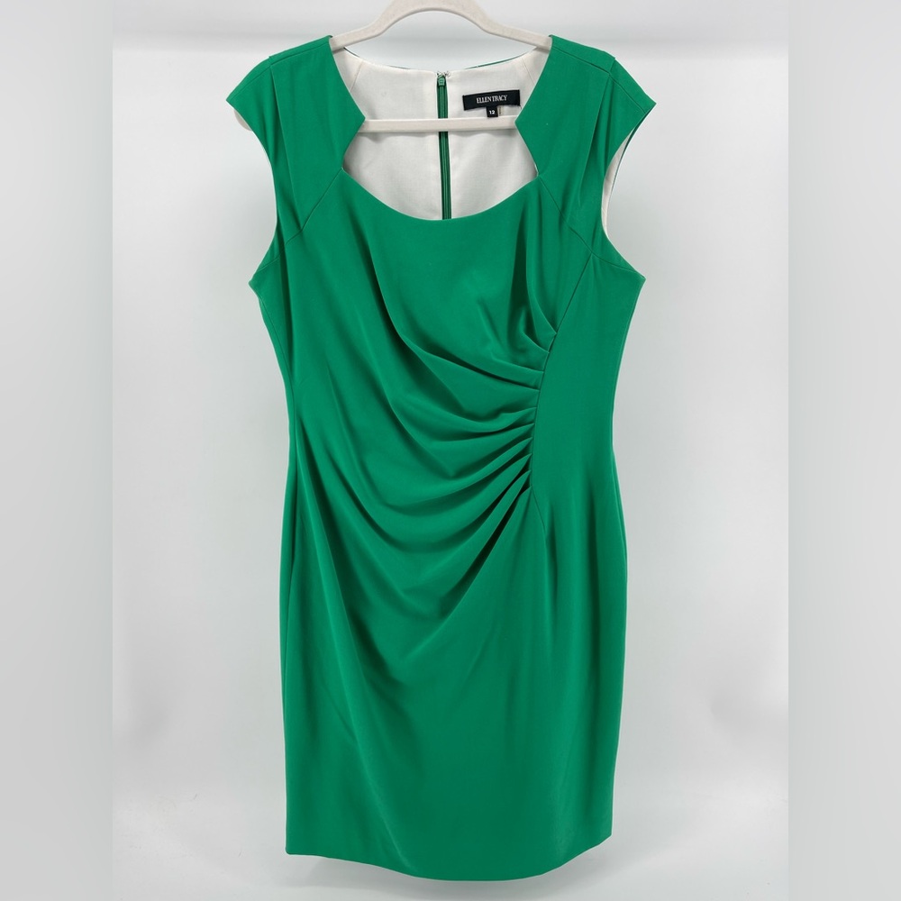 Ellen Tracy Cap Sleeve Ruched Detail Career Cocktail Sheath Dress, Women's 12 - Picture 2 of 9